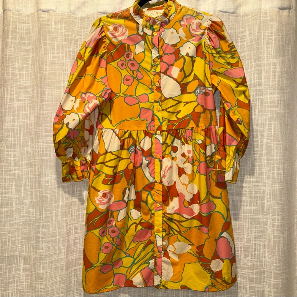 Flora Bea NYC Womens M Floral Kora Dress Multicolor Long Sleeve Boho High Neck - Picture 2 of 11